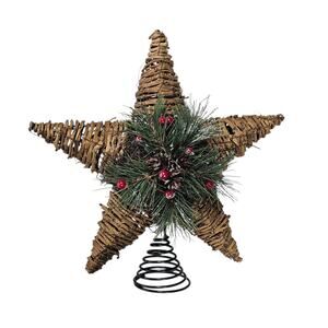 Rustic Natural Rattn 13-inch Star Christmas Tree Topper